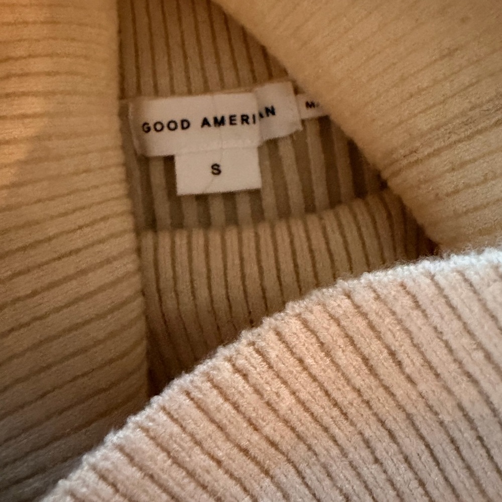 Good American Cream Ribbed Turtleneck Sweater - Women's Cozy Pullover - Picture 2 of 4